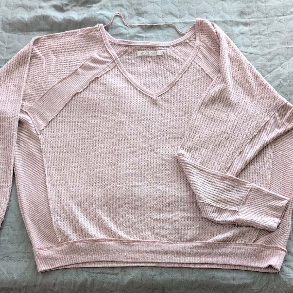 We The Free Oversized V-Neck Cream Tan Cozy Long Sleeve Sweater Size L